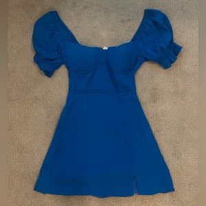Olivaceous Royal Blue Puff Sleeve Mini Dress